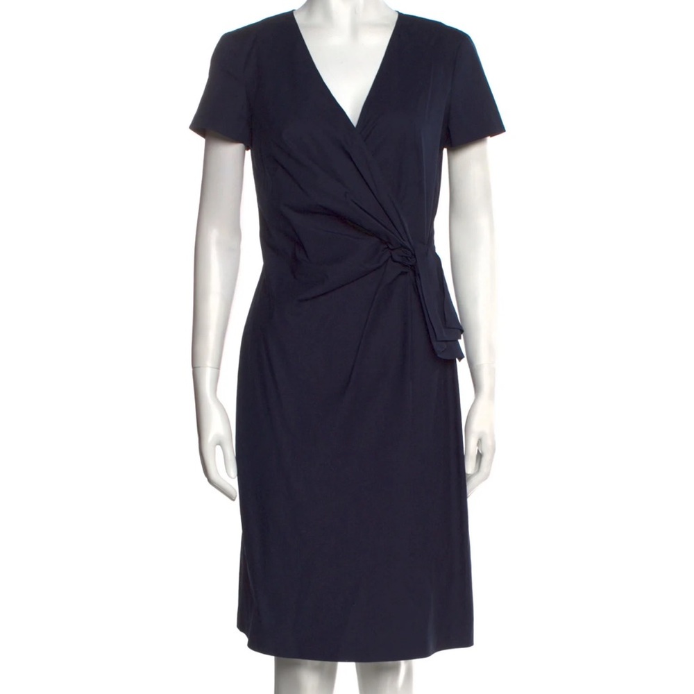 Prada Navy Wrap Tie Waist Knee Length Dress